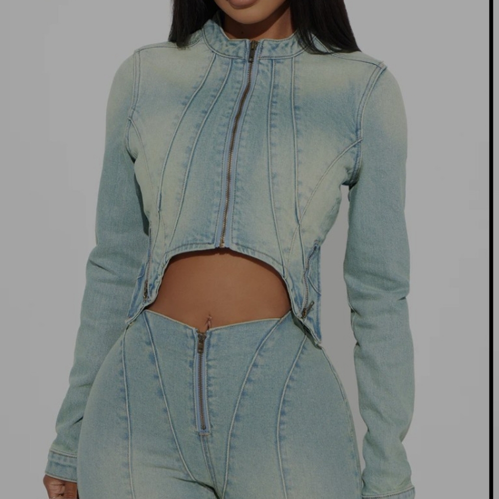 Vintage wash denim crop jacket